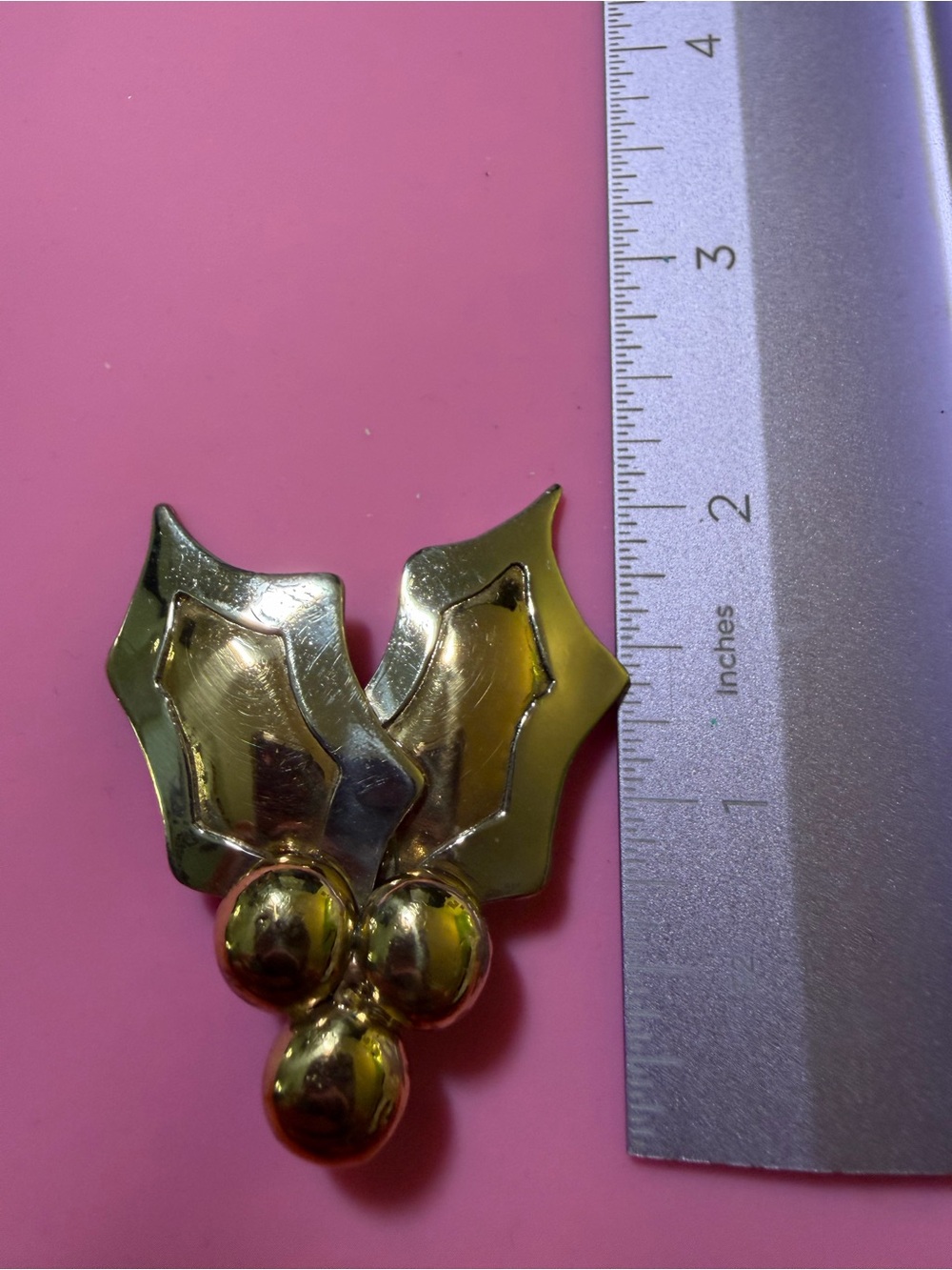 Vintage Gold - Silver Holly Leaf Berry Brooch Pendant Christmas Holiday